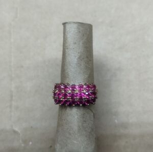 Sterling Silver Ring Marked 925 - 7 rows purple stones